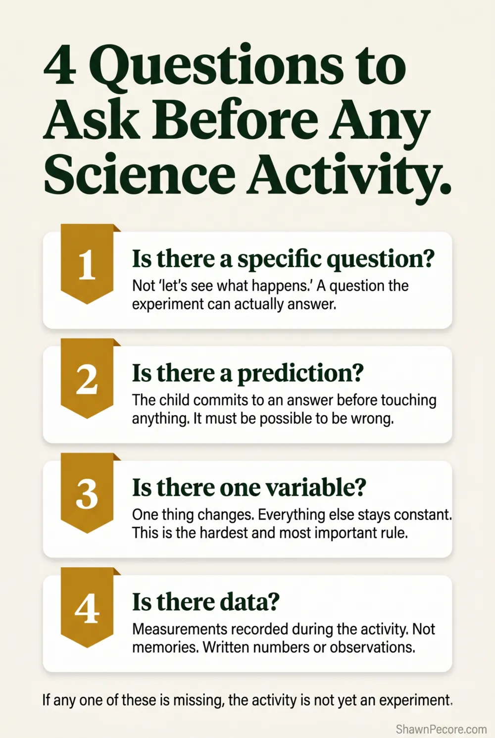 real science experiments vs crafts — four-question rubric for evaluating science activities