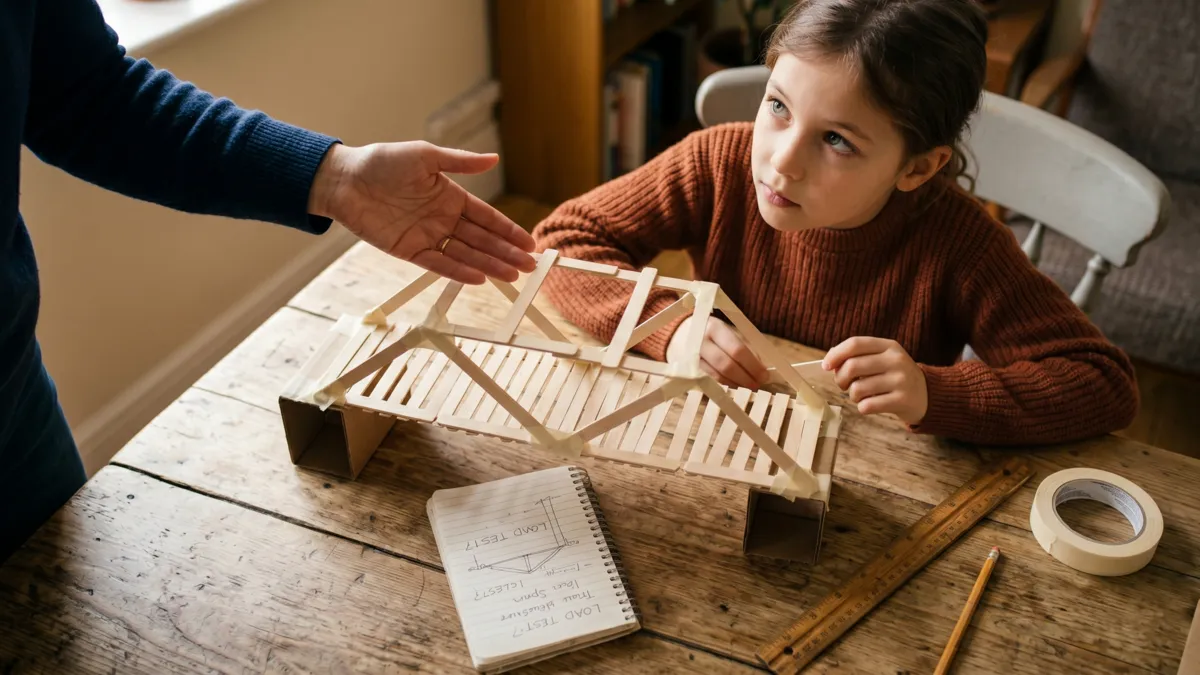 science vs engineering education, child building a bridge structure while a parent asks why questions