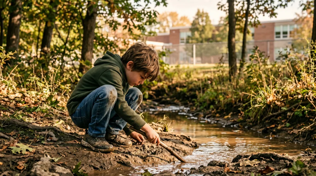 science curriculum gaps, child engaged with hands-on science outside the classroom